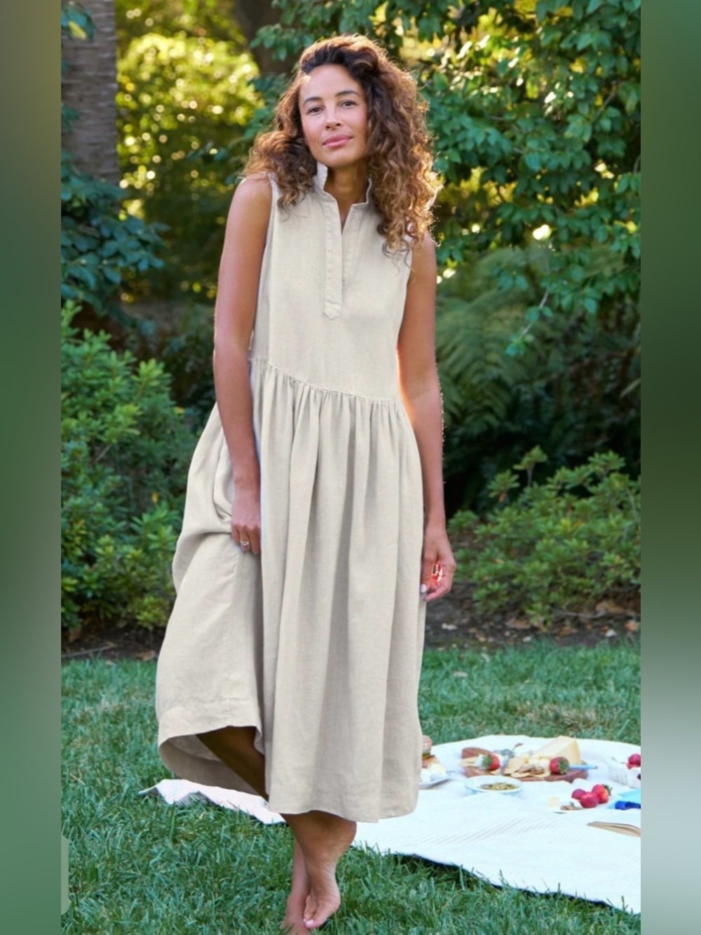 Frank & Eileen Daphne Sleeveless Popover Dress Women’s XS Sand Washed 100% Linen